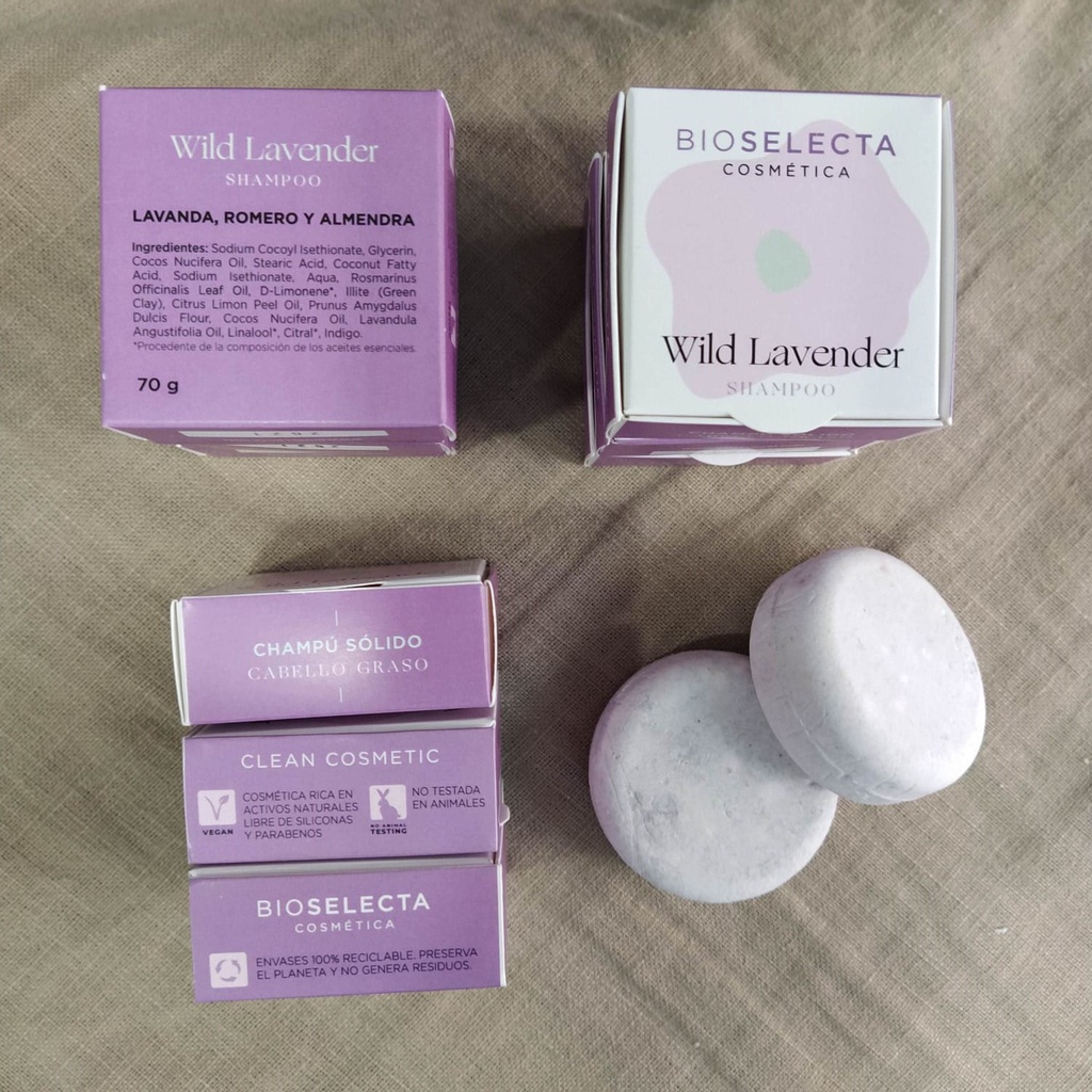 Champu sólido ecológico Wild Lavender &quot;Cabellos grasos&quot;. Pastilla 70 gr. (Alfamén. Zaragoza)