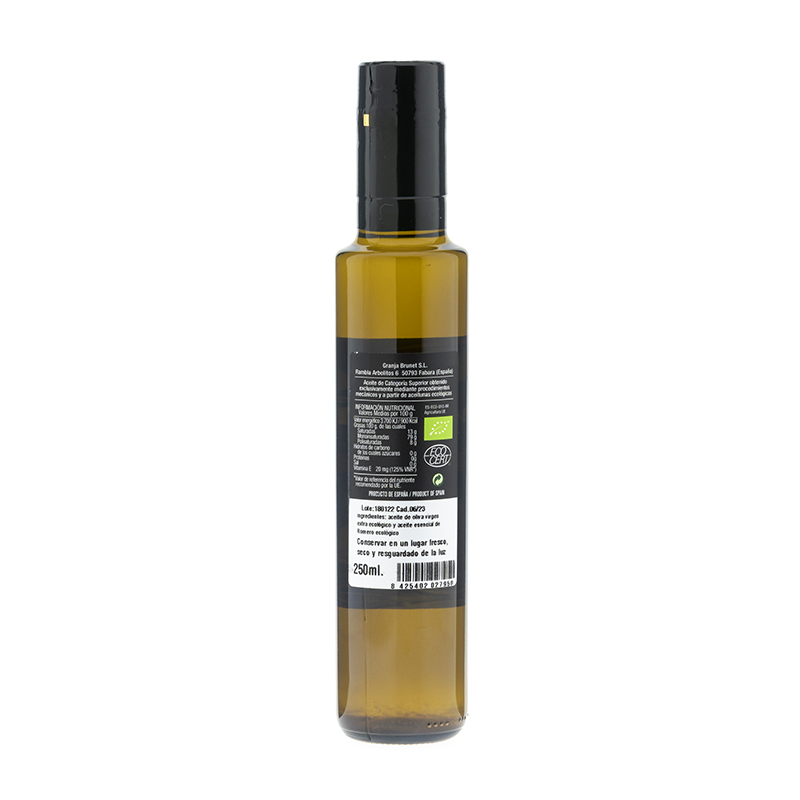 Aceite de oliva virgen extra aromático romero 25cl. Bio. (Fabara. Zaragoza)