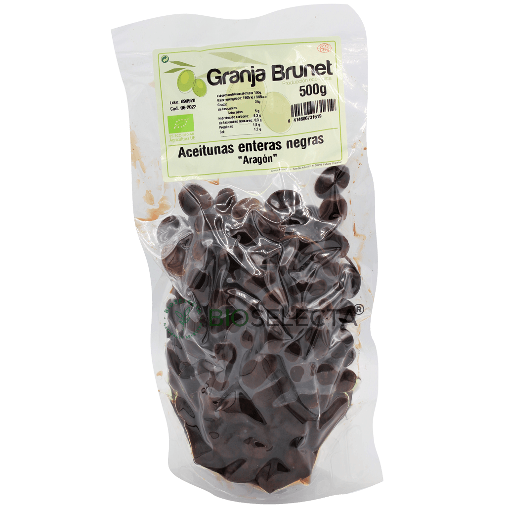 Aceituna negra empeltre, bolsa 500gr. Bio. (Fabara. Zaragoza)