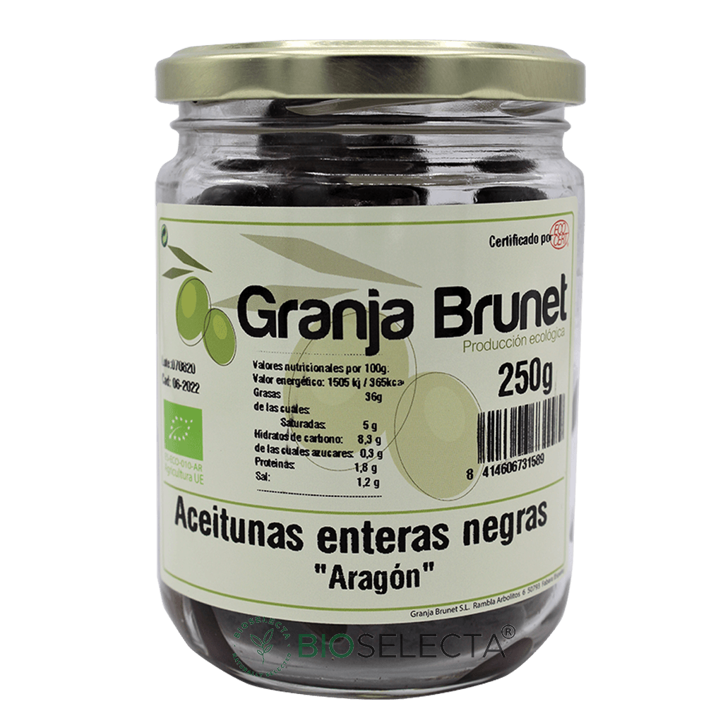 Aceituna negra empeltre, bote 250gr. Bio. (Fabara. Zaragoza)