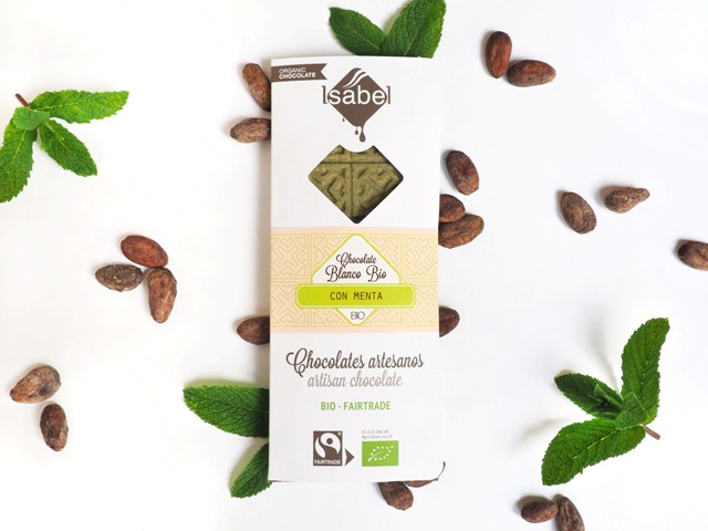 Tableta chocolate blanco con menta piperita 80gr Bio (Alcorisa-Teruel)