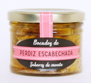 Bocados de perdiz escabechada.  Peso neto 350 gr.